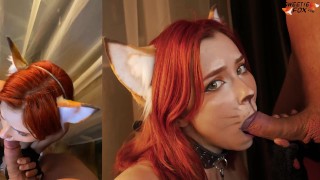 Sexy Fox Plays with and Swallows Huge - Facial